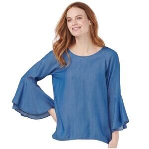Lauren Conrad Flutter Sleeve Blouse with slit in back chambray size medium